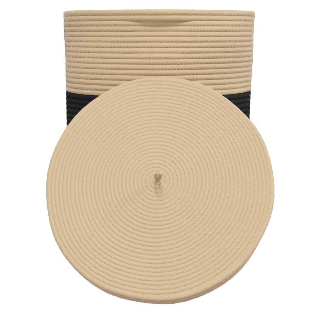 Cestino Portaoggetti con Coperchio Nero e Beige Ã˜37x50cm Cotone