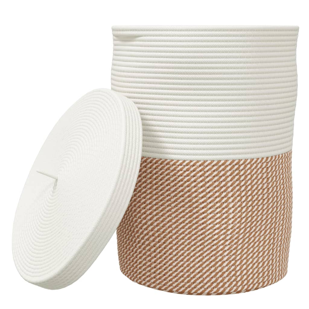 Cestino Portaoggetti Coperchio Marrone e Bianco Ã˜37x50cm Cotone