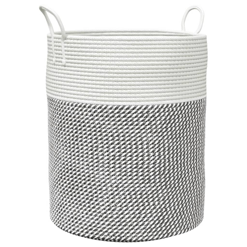 Cestino Portaoggetti Grigio e Bianco Ã˜38x46 cm in Cotone