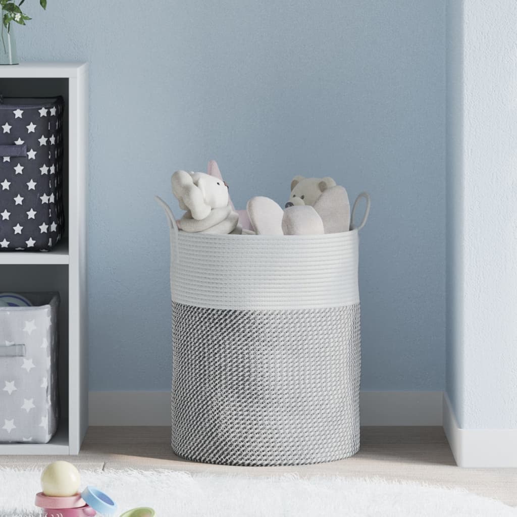Cestino Portaoggetti Grigio e Bianco Ã˜38x46 cm in Cotone