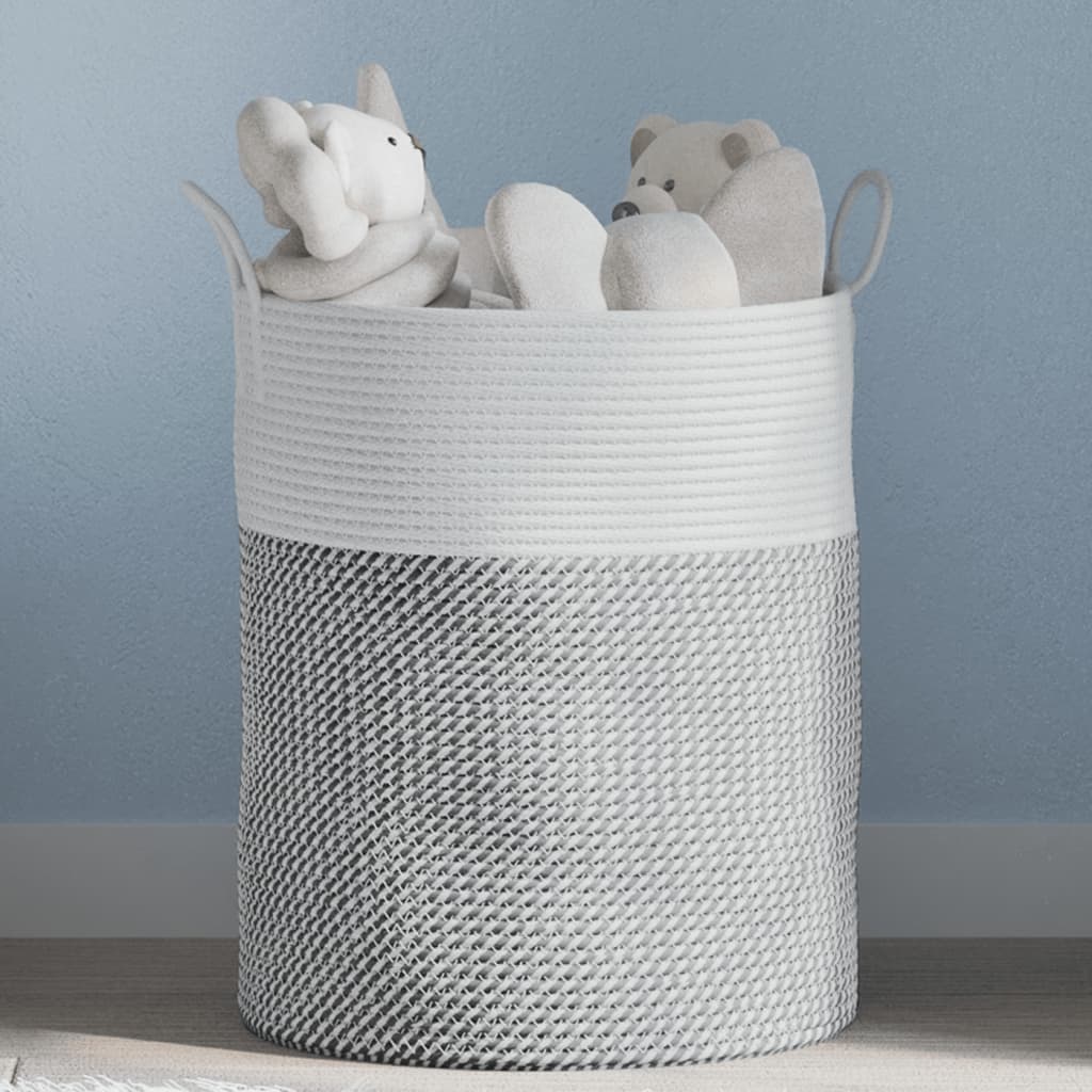 Cestino Portaoggetti Grigio e Bianco Ã˜38x46 cm in Cotone