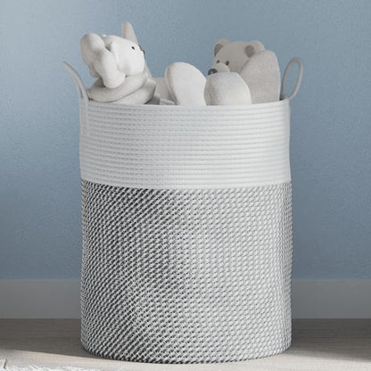 Cestino Portaoggetti Grigio e Bianco Ã˜38x46 cm in Cotone