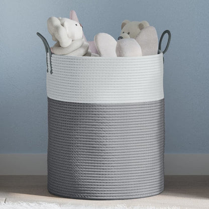 Cestino Portaoggetti Grigio e Bianco Ã˜38x46 cm in Cotone