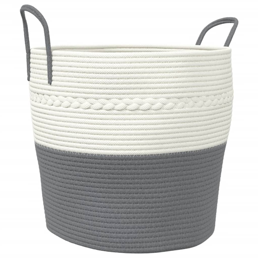 Cestino Portaoggetti Grigio e Bianco Ã˜43x38 cm in Cotone