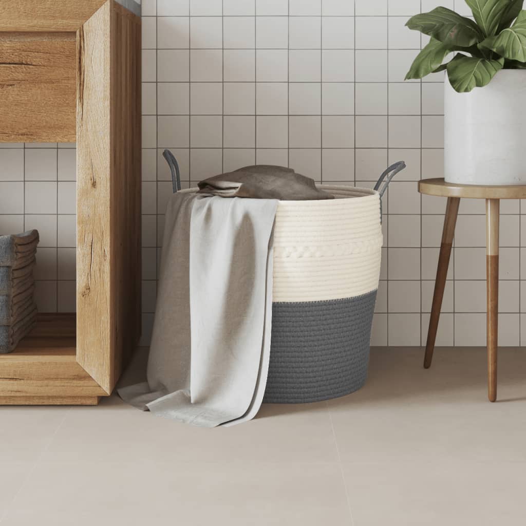 Cestino Portaoggetti Grigio e Bianco Ã˜43x38 cm in Cotone