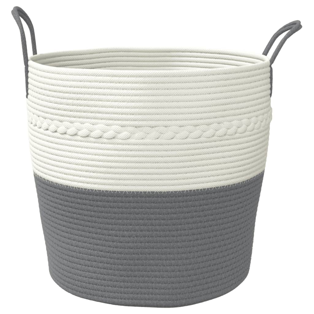 Cestino Portaoggetti Grigio e Bianco Ã˜43x38 cm in Cotone