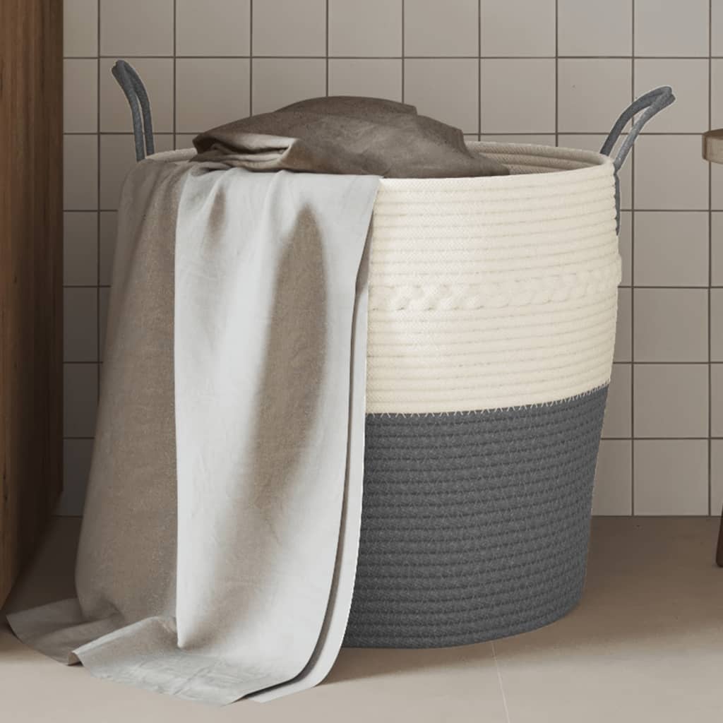 Cestino Portaoggetti Grigio e Bianco Ã˜43x38 cm in Cotone