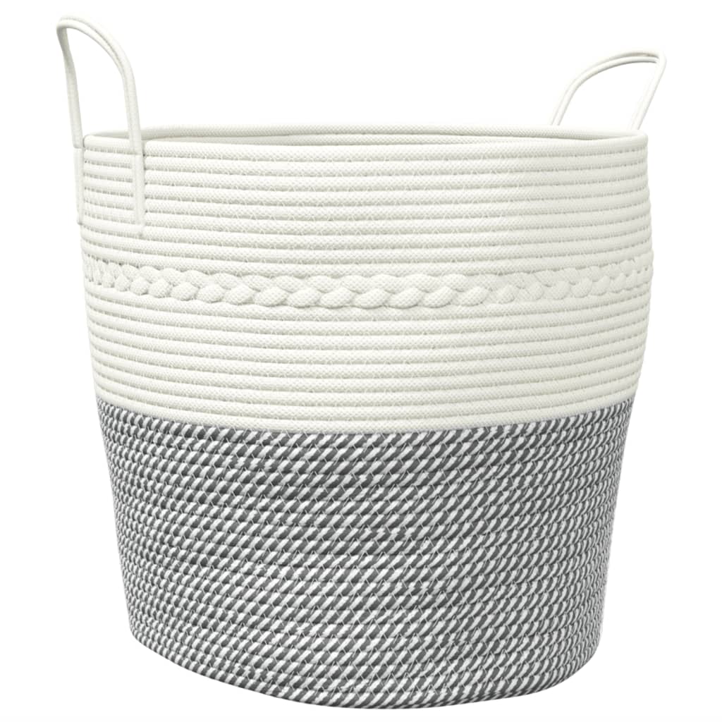 Cestino Portaoggetti Grigio e Bianco Ã˜43x38 cm in Cotone