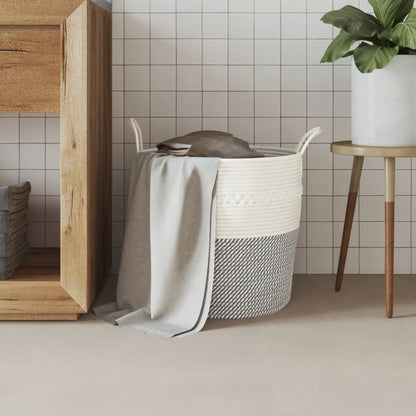 Cestino Portaoggetti Grigio e Bianco Ã˜43x38 cm in Cotone