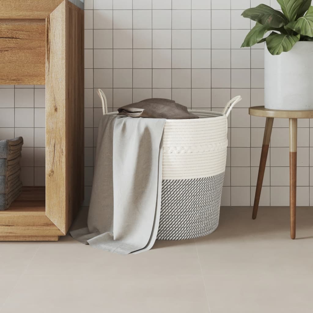Cestino Portaoggetti Grigio e Bianco Ã˜43x38 cm in Cotone