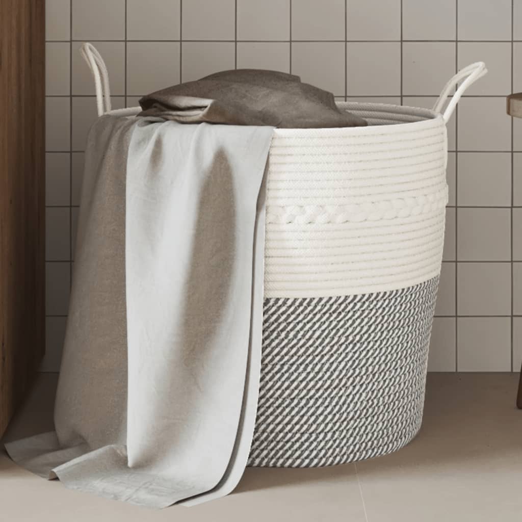 Cestino Portaoggetti Grigio e Bianco Ã˜43x38 cm in Cotone