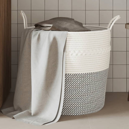 Cestino Portaoggetti Grigio e Bianco Ã˜43x38 cm in Cotone