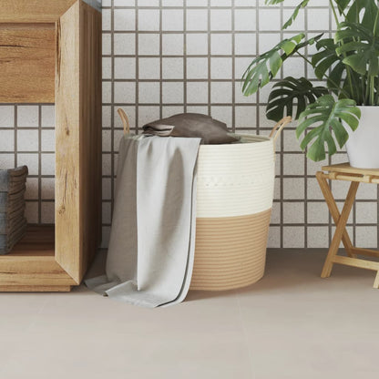 Cestino Portaoggetti Beige e Bianco Ã˜43x38 cm in Cotone