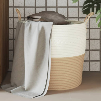 Cestino Portaoggetti Beige e Bianco Ã˜43x38 cm in Cotone