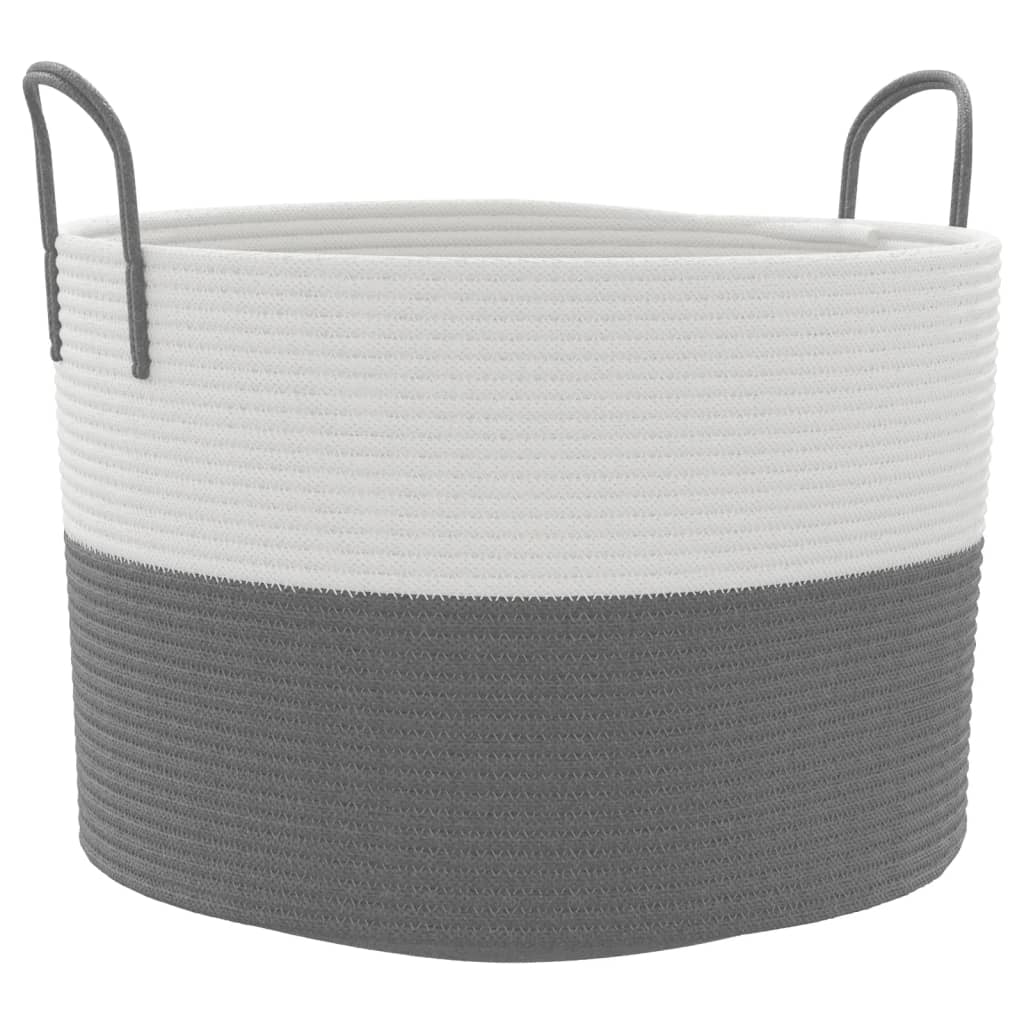 Cestino Portaoggetti Grigio e Bianco Ã˜51x33 cm in Cotone