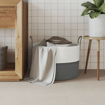 Cestino Portaoggetti Grigio e Bianco Ã˜51x33 cm in Cotone