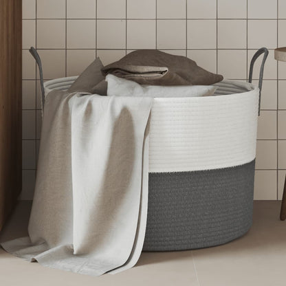 Cestino Portaoggetti Grigio e Bianco Ã˜51x33 cm in Cotone