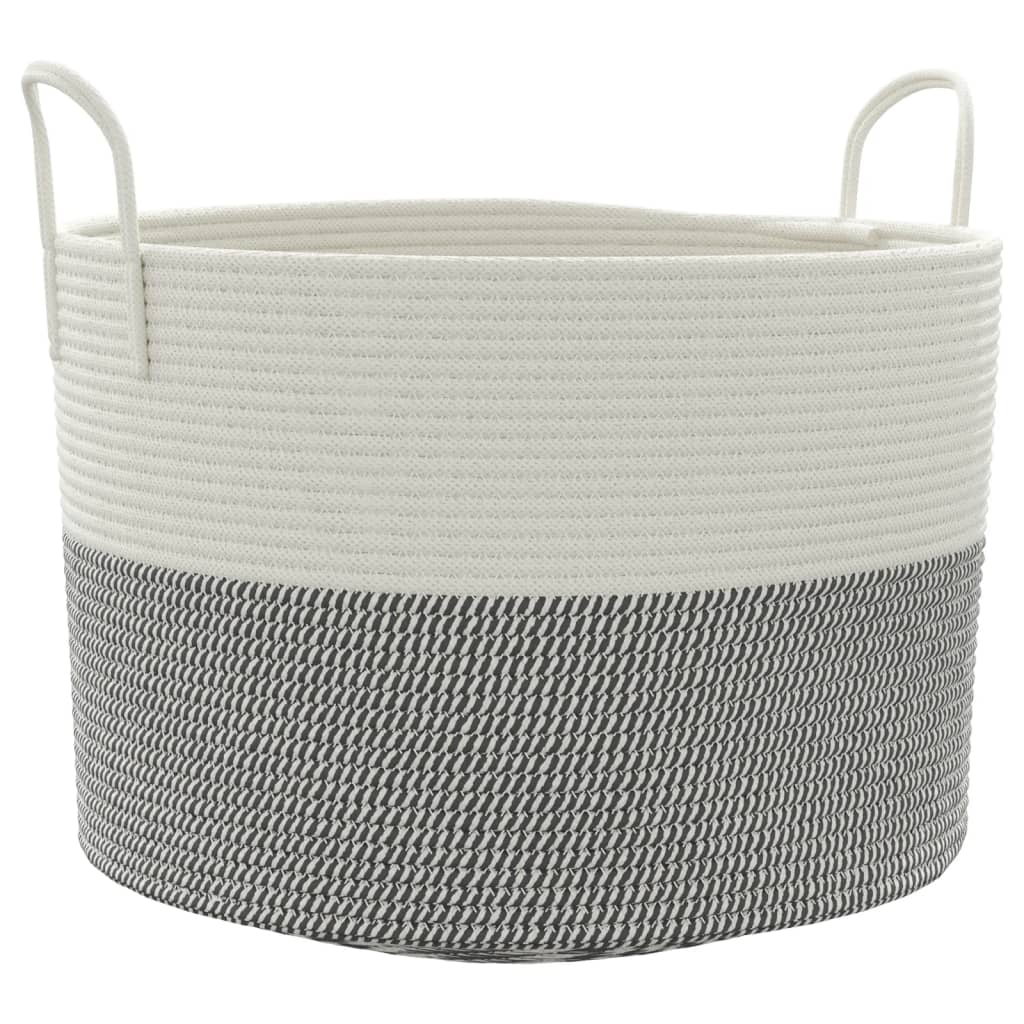 Cestino Portaoggetti Grigio e Bianco Ã˜51x33 cm in Cotone