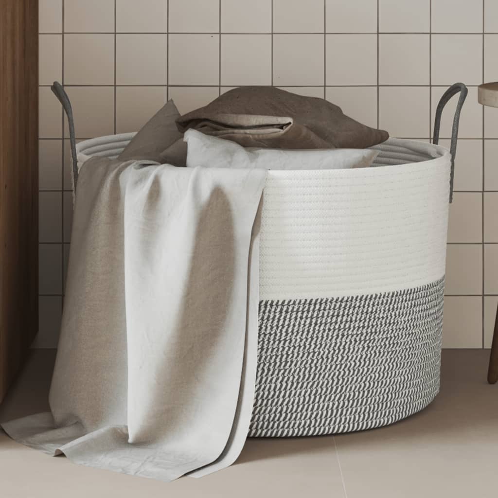 Cestino Portaoggetti Grigio e Bianco Ã˜51x33 cm in Cotone