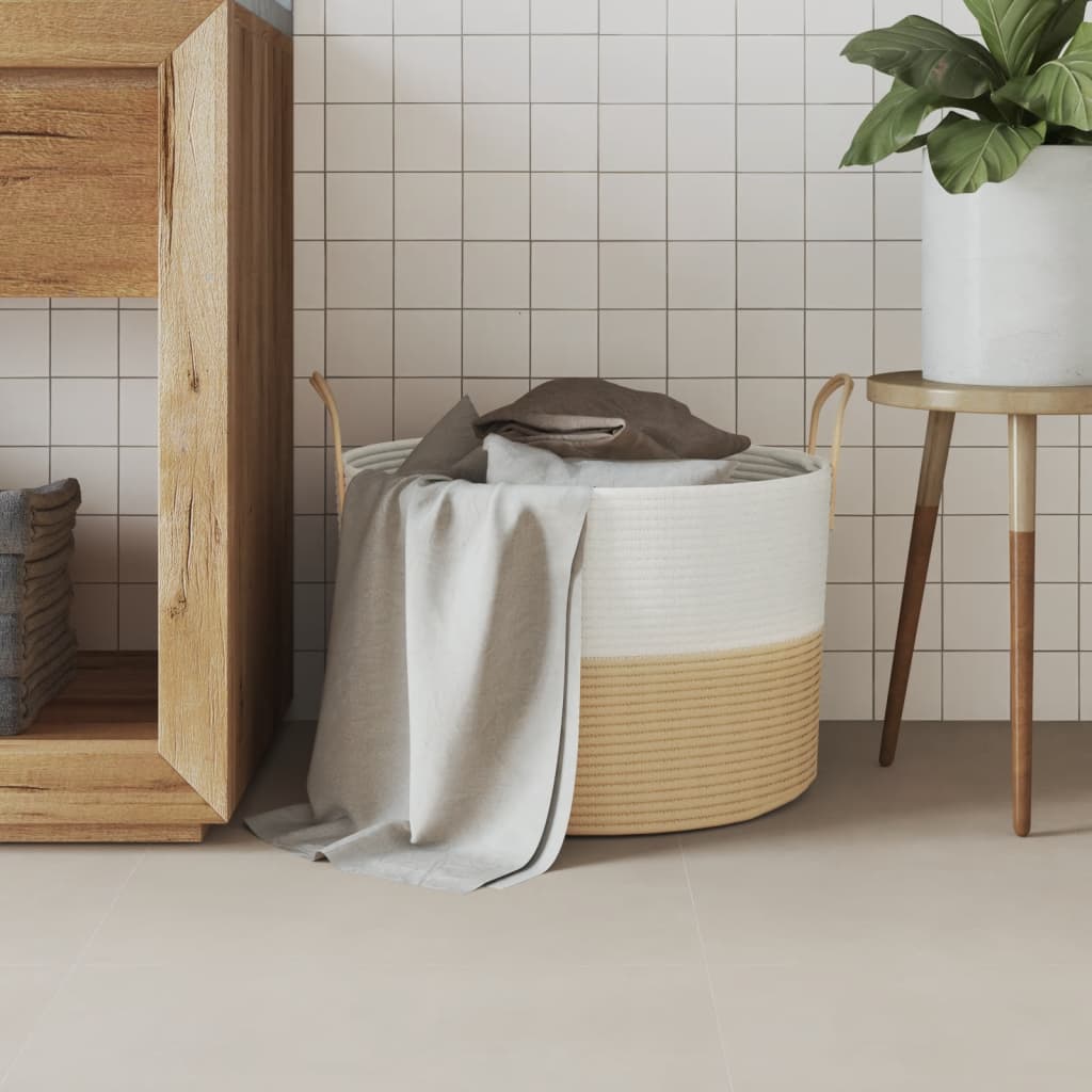 Cestino Portaoggetti Beige e Bianco Ã˜51x33 cm in Cotone
