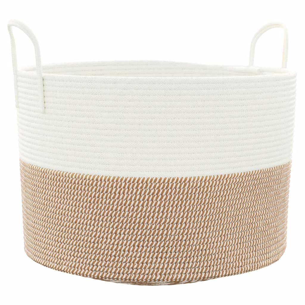 Cestino Portaoggetti Marrone e Bianco Ã˜51x33 cm in Cotone