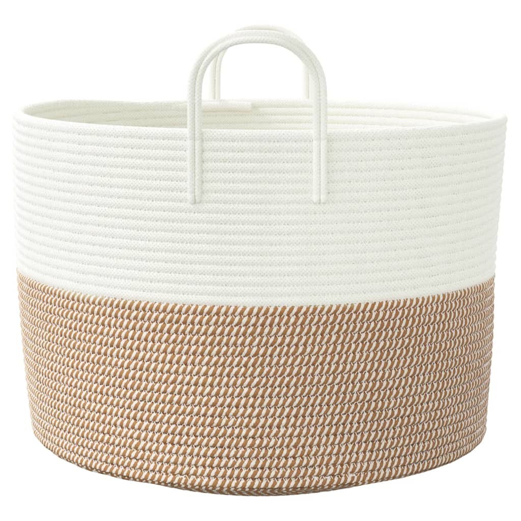 Cestino Portaoggetti Marrone e Bianco Ã˜51x33 cm in Cotone