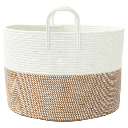 Cestino Portaoggetti Marrone e Bianco Ã˜51x33 cm in Cotone