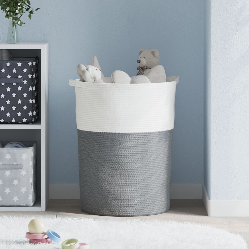 Cestino Portaoggetti Grigio e Bianco Ã˜49x65 cm in Cotone