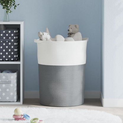 Cestino Portaoggetti Grigio e Bianco Ã˜49x65 cm in Cotone