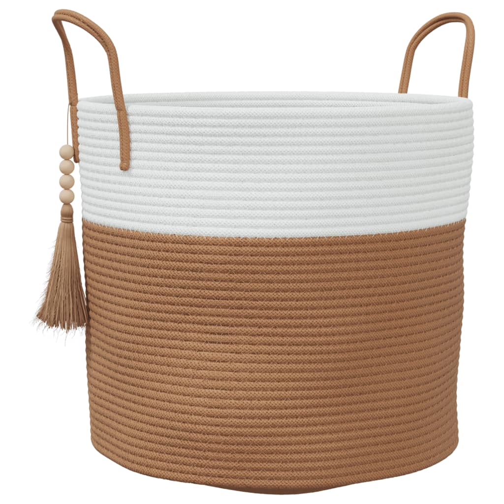 Cestino Portaoggetti Marrone e Bianco Ã˜40x35 cm in Cotone