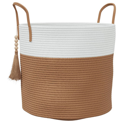 Cestino Portaoggetti Marrone e Bianco Ã˜40x35 cm in Cotone