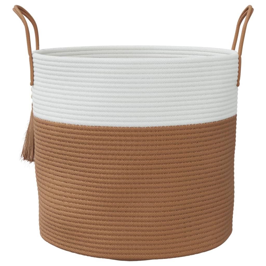 Cestino Portaoggetti Marrone e Bianco Ã˜40x35 cm in Cotone
