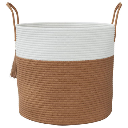 Cestino Portaoggetti Marrone e Bianco Ã˜40x35 cm in Cotone