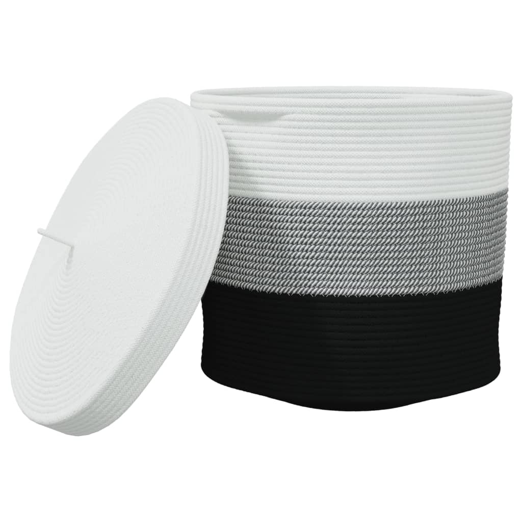 Cestino Portaoggetti con Coperchio Bianco Nero ÃƒËœ40x35cm Cotone