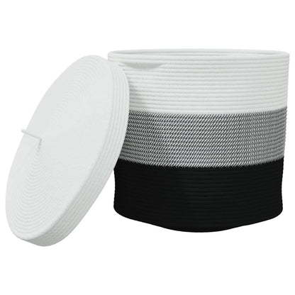 Cestino Portaoggetti con Coperchio Bianco Nero ÃƒËœ40x35cm Cotone