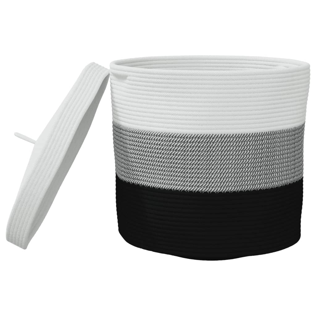 Cestino Portaoggetti con Coperchio Bianco Nero ÃƒËœ40x35cm Cotone