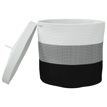 Cestino Portaoggetti con Coperchio Bianco Nero ÃƒËœ40x35cm Cotone