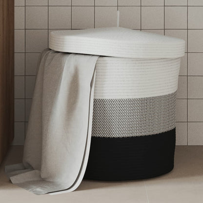 Cestino Portaoggetti con Coperchio Bianco Nero ÃƒËœ40x35cm Cotone