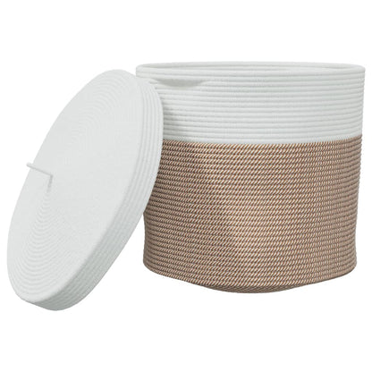 Cestino Portaoggetti Coperchio Marrone e Bianco ÃƒËœ40x35cm Cotone