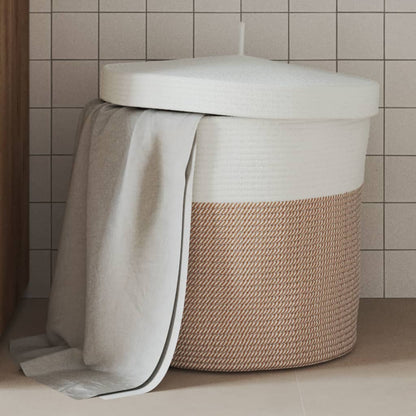Cestino Portaoggetti Coperchio Marrone e Bianco ÃƒËœ40x35cm Cotone