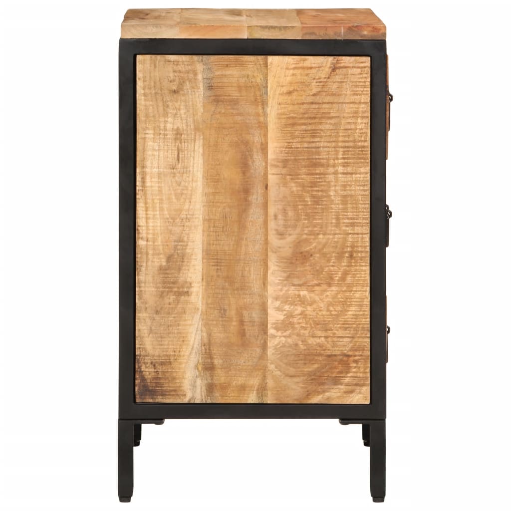 Comodino con 3 Cassetti 40x35x63 cm Legno Massello Mango Grezzo