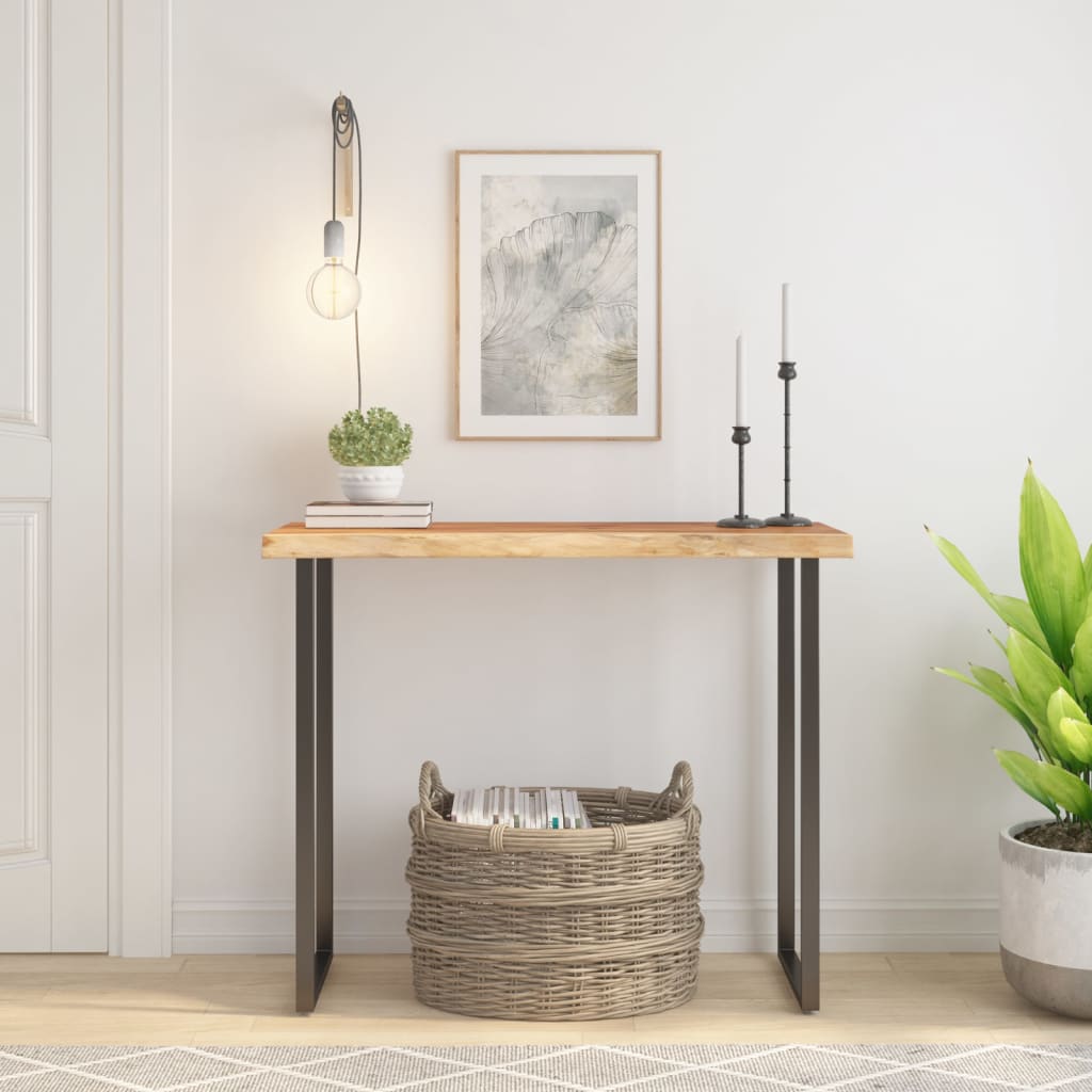 Piano Tavolo 100x40x3,8 cm Rettangolare Legno Acacia Bordi Vivi