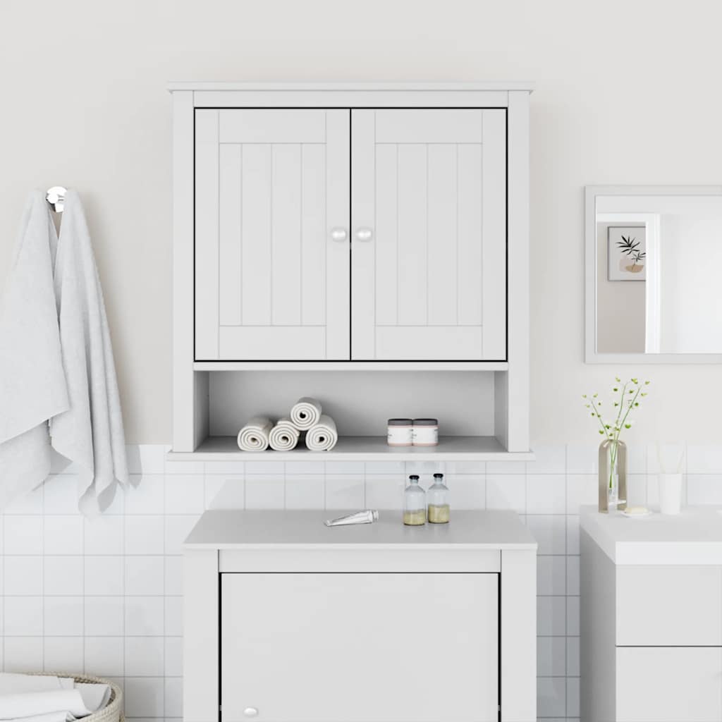 Mobile Bagno a Muro BERG Bianco 69,5x27x71,5cm Legno Massello