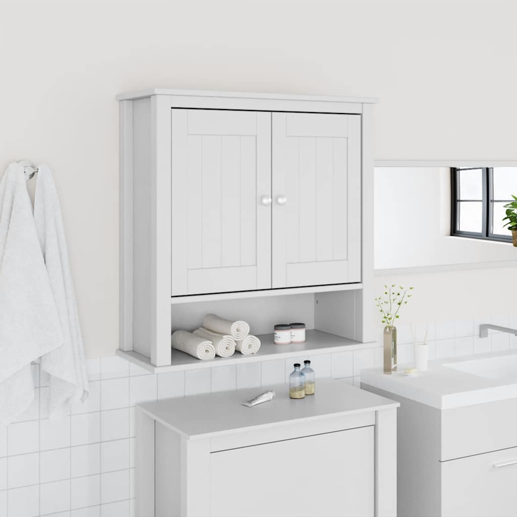 Mobile Bagno a Muro BERG Bianco 69,5x27x71,5cm Legno Massello