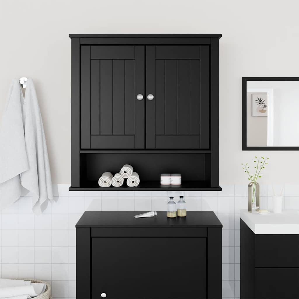 Mobile da Bagno a Muro BERG Nero 69,5x27x71,5cm Legno Massello