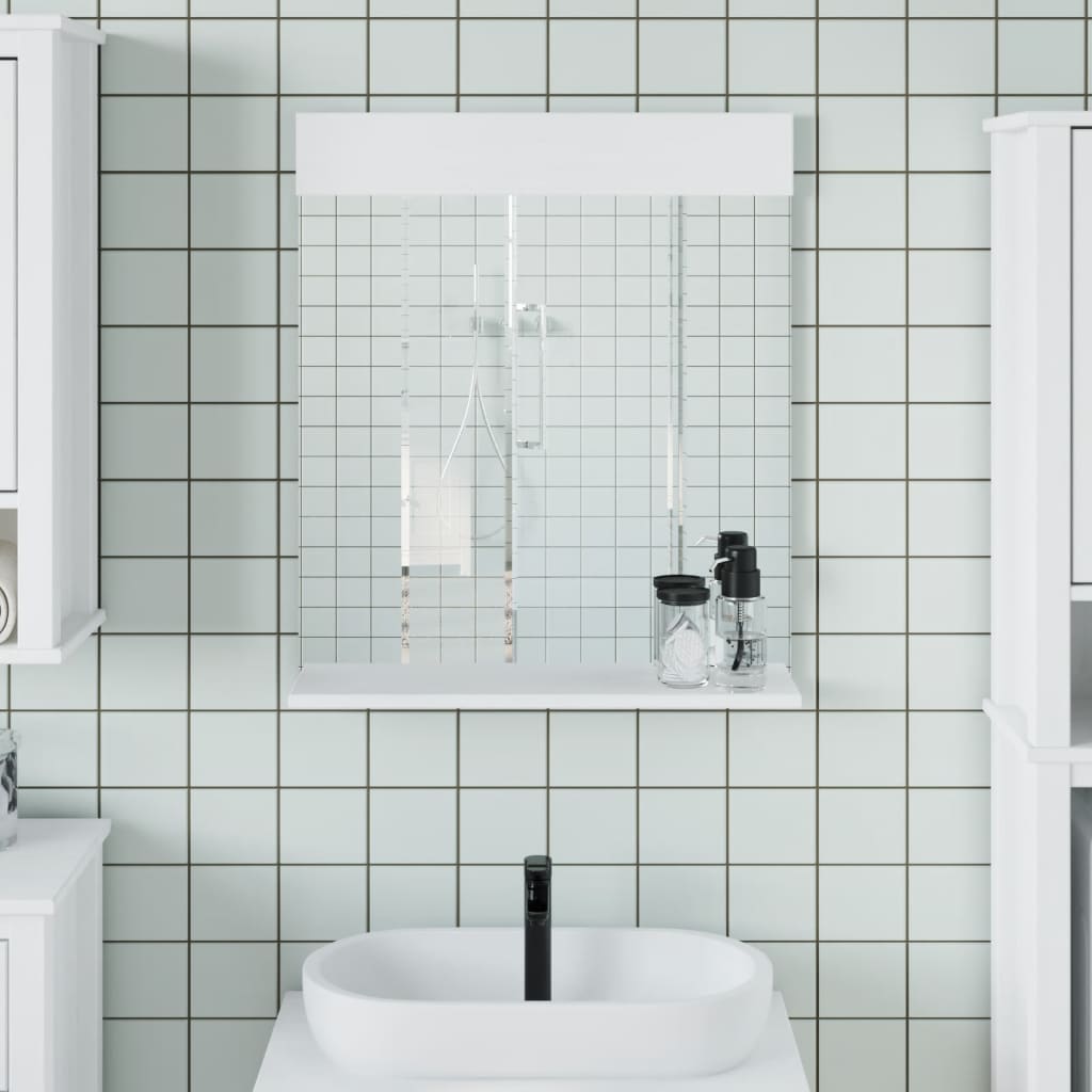 Specchio Bagno e Ripiano BERG Bianco 60x12x70 cm Legno Massello