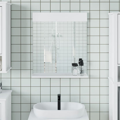 Specchio Bagno e Ripiano BERG Bianco 60x12x70 cm Legno Massello