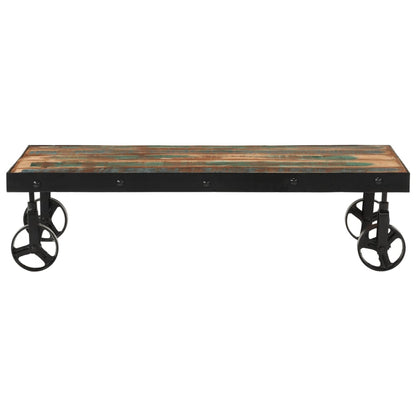 Tavolino Salotto con Ruote Legno Massello Recupero 100x55x26 cm