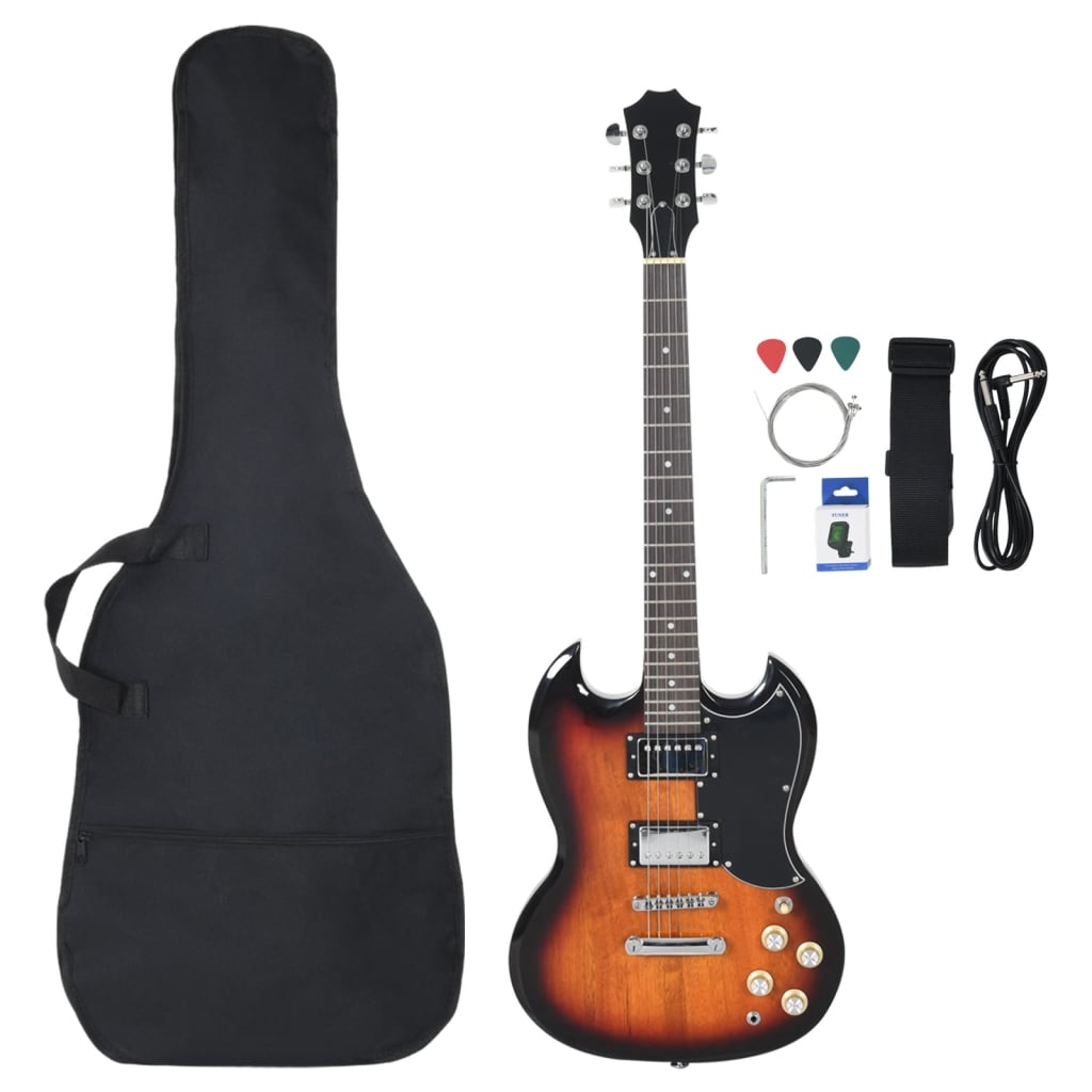 Chitarra Elettrica Principianti e Custodia Marrone Nera 4/4 39"