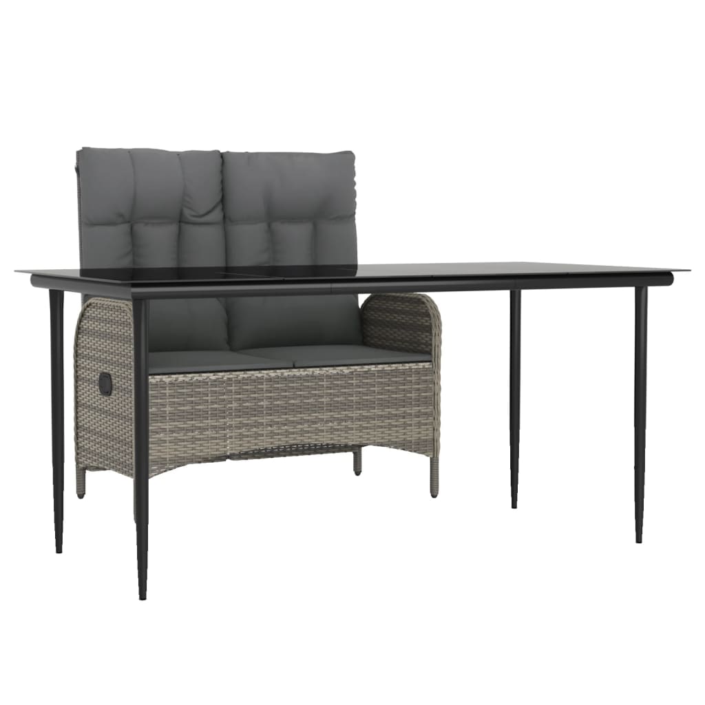 Set da Pranzo da Giardino 2 pz con Cuscini in Polyrattan Grigio
